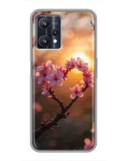 Чехол для Realme 9 Pro Plus с картинкой «Розовый цвет сердце на фоне заката»