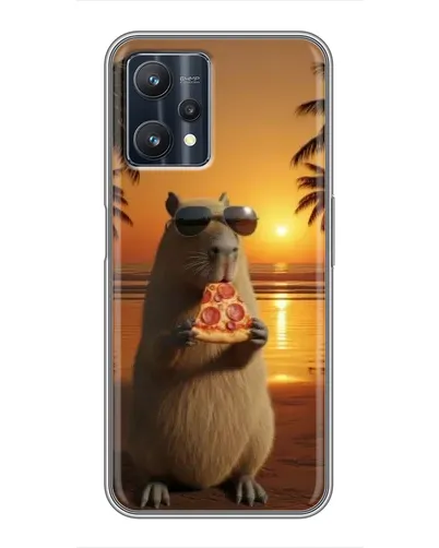 Чехол для Realme 9 Pro Plus с картинкой «Капибара с пиццей»