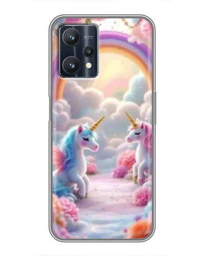 Чехол для Realme 9 Pro с картинкой «Радуга и единороги»