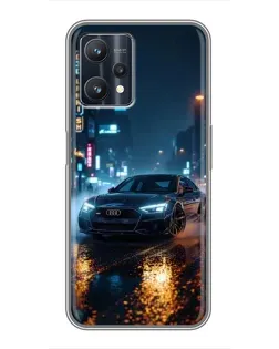 Чехол для Realme 9 Pro с картинкой «Ночной город и Audi»