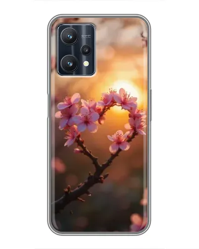 Чехол для Realme 9 Pro с картинкой «Розовый цвет сердце на фоне заката»