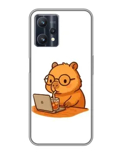 Чехол для Realme 9 Pro с картинкой «Капибара с ноутбуком»