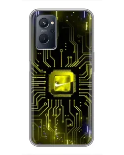 Чехол для Realme 9i с картинкой «Nike — золотая искра»