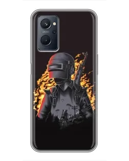 Чехол для Realme 9i с картинкой «PUBG — огненный силуэт»