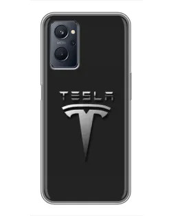 Чехол для Realme 9i с картинкой «Стальной логотип Tesla»