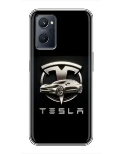Чехол для Realme 9i с картинкой «Tesla — серебристое авто»