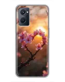 Чехол для Realme 9i с картинкой «Розовый цвет сердце на фоне заката» Чехол для Realme 9i с картинкой «Розовый цвет сердце на фоне заката»