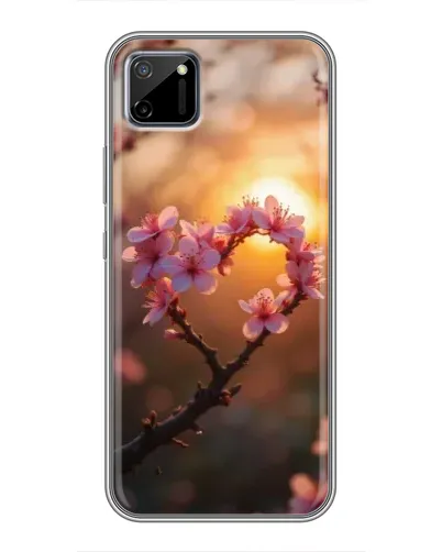 Чехол для Realme C11 с картинкой «Розовый цвет сердце на фоне заката»