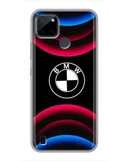 Чехол для Realme C12 с картинкой «Логотип BMW и неоновые дуги»