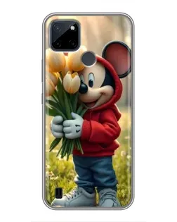 Чехол для Realme C12 с картинкой «Микки с тюльпанами»
