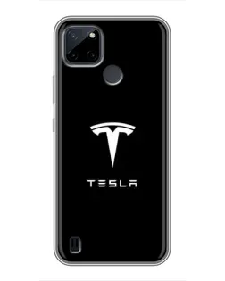 Чехол для Realme C12 с картинкой «Tesla White Logo»
