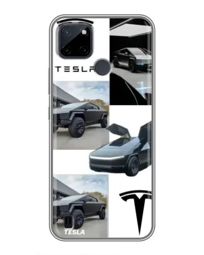 Чехол для Realme C12 с картинкой «Коллаж Cybertruck Tesla»
