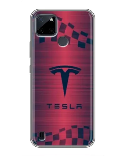 Чехол для Realme C12 с картинкой «Тесла красный карбон»