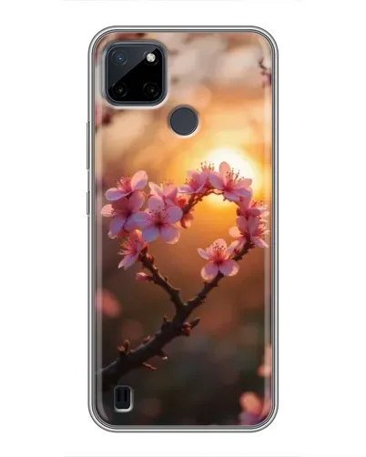 Чехол для Realme C12 с картинкой «Розовый цвет сердце на фоне заката»