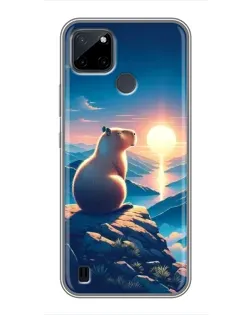 Чехол для Realme C12 с картинкой «Закат солнца с капибарой»