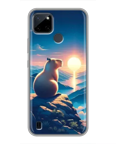 Чехол для Realme C12 с картинкой «Закат солнца с капибарой»