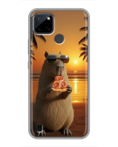 Чехол для Realme C12 с картинкой «Капибара с пиццей»