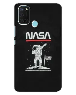Чехол для Realme C17 с картинкой «NASA — шагаем по Луне»