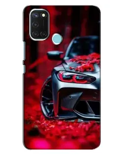 Чехол для Realme C17 с картинкой «Спортивная BMW и цветы»
