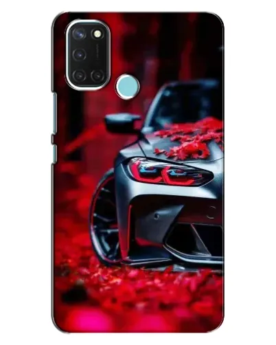Чехол для Realme C17 с картинкой «Спортивная BMW и цветы»