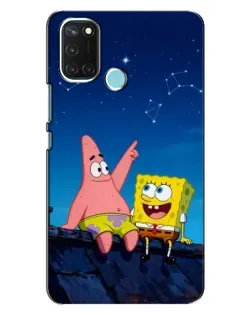 Чехол для Realme C17 с картинкой «Губка Боб и Патрик ночью»