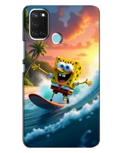 Чехол для Realme C17 с картинкой «Губка Боб серфингист»