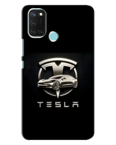 Чехол для Realme C17 с картинкой «Tesla — серебристое авто»
