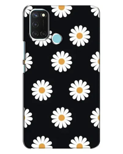 Чехол для Realme C17 с картинкой «Ромашки на черном»