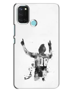 Чехол для Realme C17 с картинкой «Черно-белый силуэт Месси»