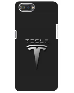 Чехол для Realme C2 с картинкой «Стальной логотип Tesla»