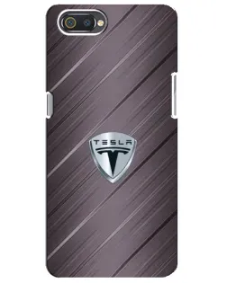 Чехол для Realme C2 с картинкой «Металлическая текстура Tesla»