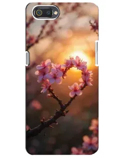 Чехол для Realme C2 с картинкой «Розовый цвет сердце на фоне заката»