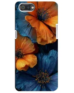 Чехол для Realme C2 с картинкой «Яркая сине-оранжевая флора»