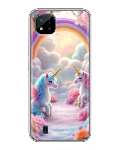 Чехол для Realme C11 (2021) / C20 с картинкой «Радуга и единороги»