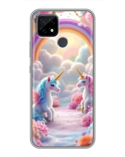 Чехол для Realme C21 с картинкой «Радуга и единороги»