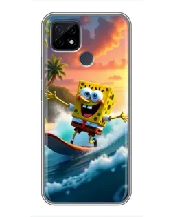 Чехол для Realme C21 с картинкой «Губка Боб серфингист»