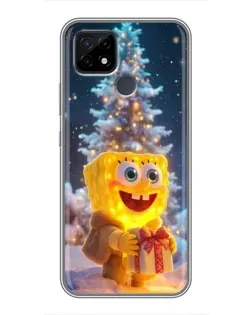 Чехол для Realme C21 с картинкой «Рождественский Спанч Боб»