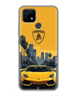 Чохол для Realme C21 з картинкою «Жовтий Lamborghini місто»