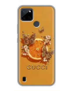 Чехол для Realme C21Y с картинкой «Gucci — золотые бабочки»