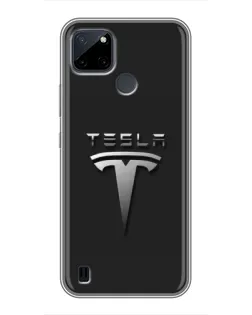 Чехол для Realme C21Y с картинкой «Стальной логотип Tesla»