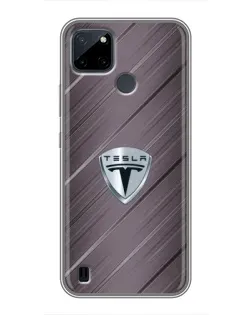 Чехол для Realme C21Y с картинкой «Металлическая текстура Tesla»