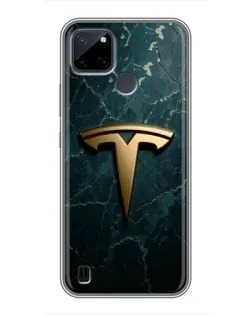 Чехол для Realme C21Y с картинкой «Мраморная Tesla Gold»