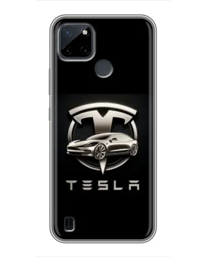 Чехол для Realme C21Y с картинкой «Tesla — серебристое авто»