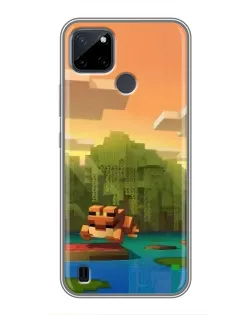 Чехол для Realme C25Y с картинкой «Майнкрафт закат солнца»