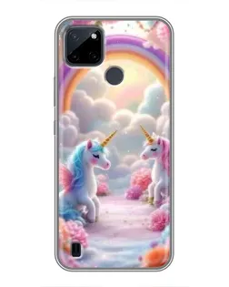 Чехол для Realme C25Y с картинкой «Радуга и единороги»