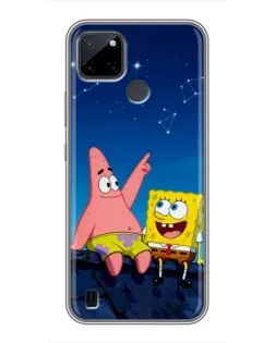 Чехол для Realme C25Y с картинкой «Губка Боб и Патрик ночью»