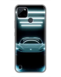 Чехол для Realme C25Y с картинкой «Tesla в неоне»