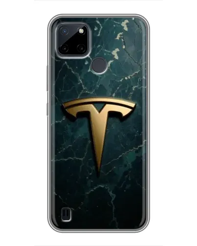 Чехол для Realme C25Y с картинкой «Мраморная Tesla Gold»