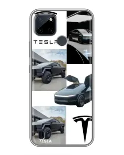 Чехол для Realme C25Y с картинкой «Коллаж Cybertruck Tesla»