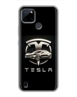 Чехол для Realme C25Y с картинкой «Tesla — серебристое авто»